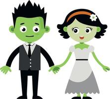 Kids dressed as Frankenstein and bride of Frankenstein vector