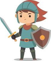 Boy dressed as a knight with a sword and shield vector