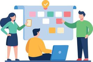 Team collaboration and brainstorming session with a digital Kanban board vector