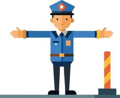 Illustration of a smiling police officer directing traffic with arms extended vector