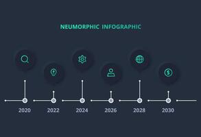 Creative concept for infographic with 6 options. Neumorphic flowchart dark iinfographic. vector