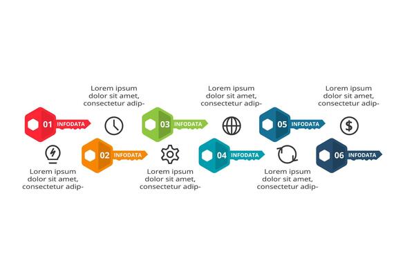 Key concept for infographic with 6 steps, options, parts or processes. Business data visualization.