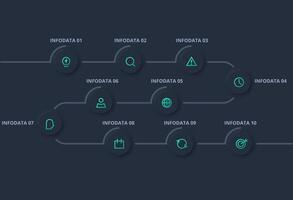 Creative concept for infographic with 10 options. Neumorphic flowchart dark iinfographic. vector
