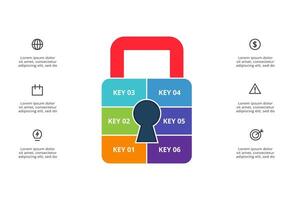 Key concept for infographic with 6 steps, options, parts or processes. Business data visualization. vector
