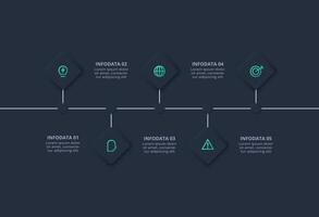 Creative concept for infographic with 5 options. Neumorphic flowchart dark iinfographic. vector