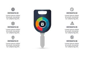 Key concept for infographic with 6 steps, options, parts or processes. Business data visualization. vector