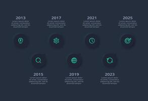 Creative concept for infographic with 7 options. Neumorphic flowchart dark iinfographic. vector