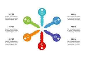 Key concept for infographic with 6 steps, options, parts or processes. Business data visualization. vector