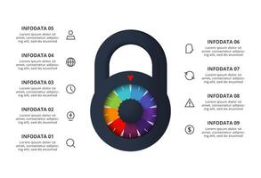 Key concept for infographic with 9 steps, options, parts or processes. Business data visualization. vector