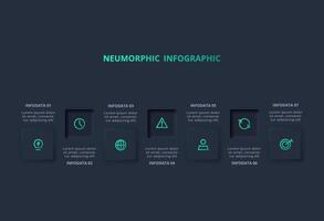 Creative concept for infographic with 7 options. Neumorphic flowchart dark iinfographic. vector