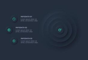 Creative concept for infographic with 3 options. Neumorphic flowchart dark iinfographic. vector