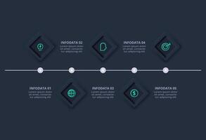 Creative concept for infographic with 5 options. Neumorphic flowchart dark iinfographic. vector