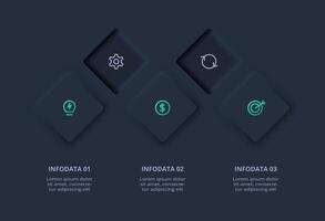 Creative concept for infographic with 5 options. Neumorphic flowchart dark iinfographic. vector