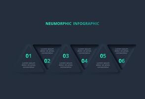 Creative concept for infographic with 6 options. Neumorphic flowchart dark iinfographic. vector