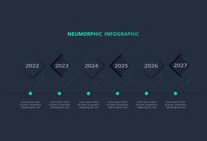Creative concept for infographic with 6 options. Neumorphic flowchart dark iinfographic. vector