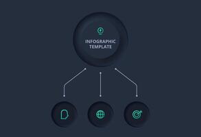 Creative concept for infographic with 3 options. Neumorphic flowchart dark iinfographic. vector