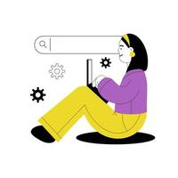 Woman with laptop and search bar. Technologies and web surfing, search for solutions and ideas. illustration on white background vector
