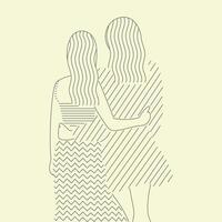 friends hugging illustration in minimalist line drawing vector