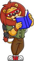 lion reading a book while standing vector