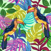 Seamless floral pattern with toucans and rainforest vector