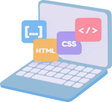 A laptop with a keyboard and a screen showing a variety of programming languages png