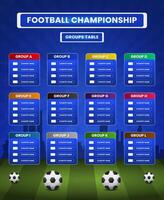 Groups table template world football championship on gradient abstract background vector