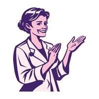 Female Doctor Character is Clapping Hands with Happy Expression Illustration vector