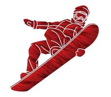 Snowboard Player Jumping Action Extreme Sport Snowboarder Pose Cartoon Graphic vector