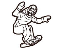 Outline Snowboarder Action Cartoon Graphic vector