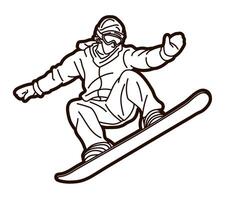 Snowboard Player Jumping Action Extreme Sport Cartoon Graphic vector