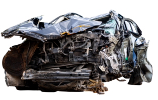 Car crash, Side view of new black pickup car get damaged by accident on the road. damaged cars after collision. isolated on transparent background, car crash bumper, File png