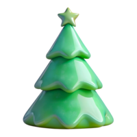 A green 3D Christmas tree with a star on top, creates a festive and joyful Christmas mood, on a transparent background png