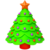 A green 3D Christmas tree with a star on top. The Christmas tree is decorated with balloons and creates a festive and joyful Christmas mood, on a transparent background png