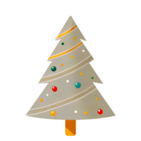 The tree is decorated with stripes and has a snow-covered top, on a transparent background png