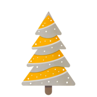 The tree is decorated with stripes and has a snow-covered top, on a transparent background png