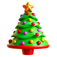 A green 3D Christmas tree with a star on top. The Christmas tree is decorated with balloons and creates a festive and joyful Christmas mood, on a transparent background png