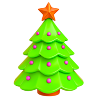 A green 3D Christmas tree with a star on top. The Christmas tree is decorated with balloons and creates a festive and joyful Christmas mood, on a transparent background png