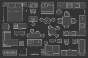 Floor plan icons set for design interior and architectural project. Furniture thin line icon in top view for layout. vector