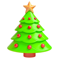 A green 3D Christmas tree with a star on top. The Christmas tree is decorated with balloons and creates a festive and joyful Christmas mood, on a transparent background png