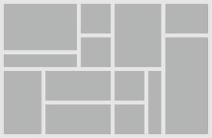 Collage consisting of 13 empty photo frames of square and rectangular shape. Mood board background. Gallery banner. Album board. vector