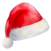 Santa hat in the style of a watercolor illustration on a transparent background, for use in graphic design on a Christmas theme png