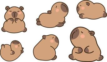Set of different capybara in cartoon style vector