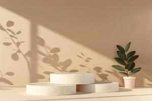 Beige Empty Mockup Product Display stand or podium 3d background platform photo
