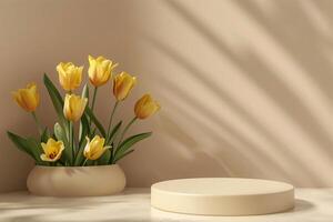 Beige Empty Mockup Product Display stand or podium 3d background platform photo