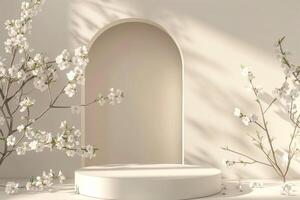 Beige Empty Mockup Product Display stand or podium 3d background platform photo