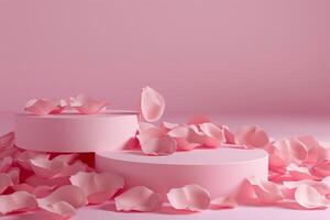 Pink Empty Mockup Product Display stand or podium 3d background platform photo
