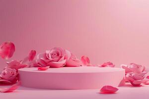 Pink Empty Mockup Product Display stand or podium 3d background platform photo