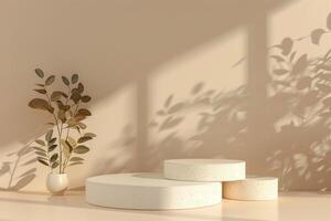 Beige Empty Mockup Product Display stand or podium 3d background platform photo
