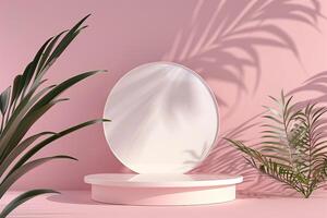 Pink Empty Mockup Product Display stand or podium 3d background platform photo