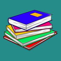 Stack of multicolor cartoon books for reading and learning. A pile of textbooks for education. 3D colorful books illustrations. vector
